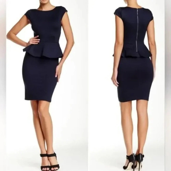 Alice + Olivia Employed Navy Blue Peplum Dress $264 - Picture 1 of 13